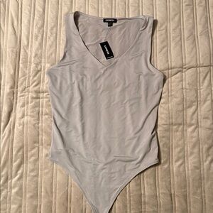 Express Light Gray V-Neck Sleeveless Bodysuit